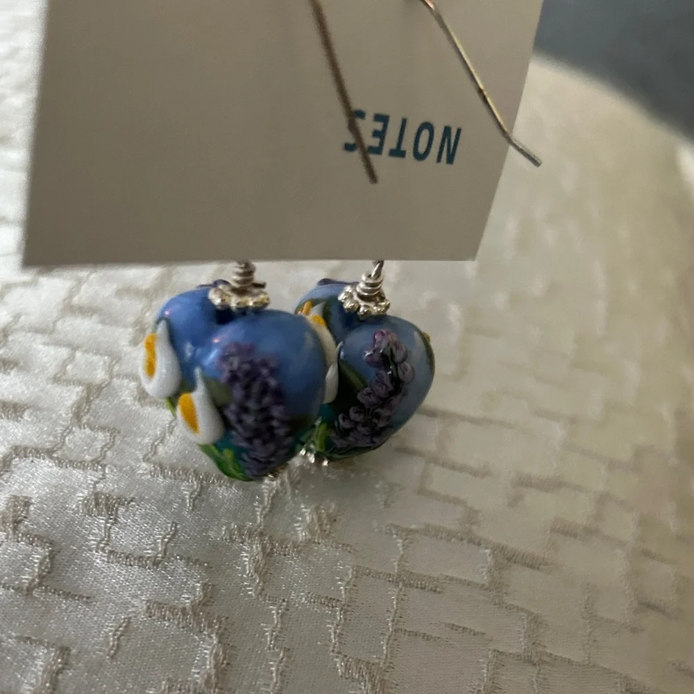 Glass Heart-Shaped Floral Earrings